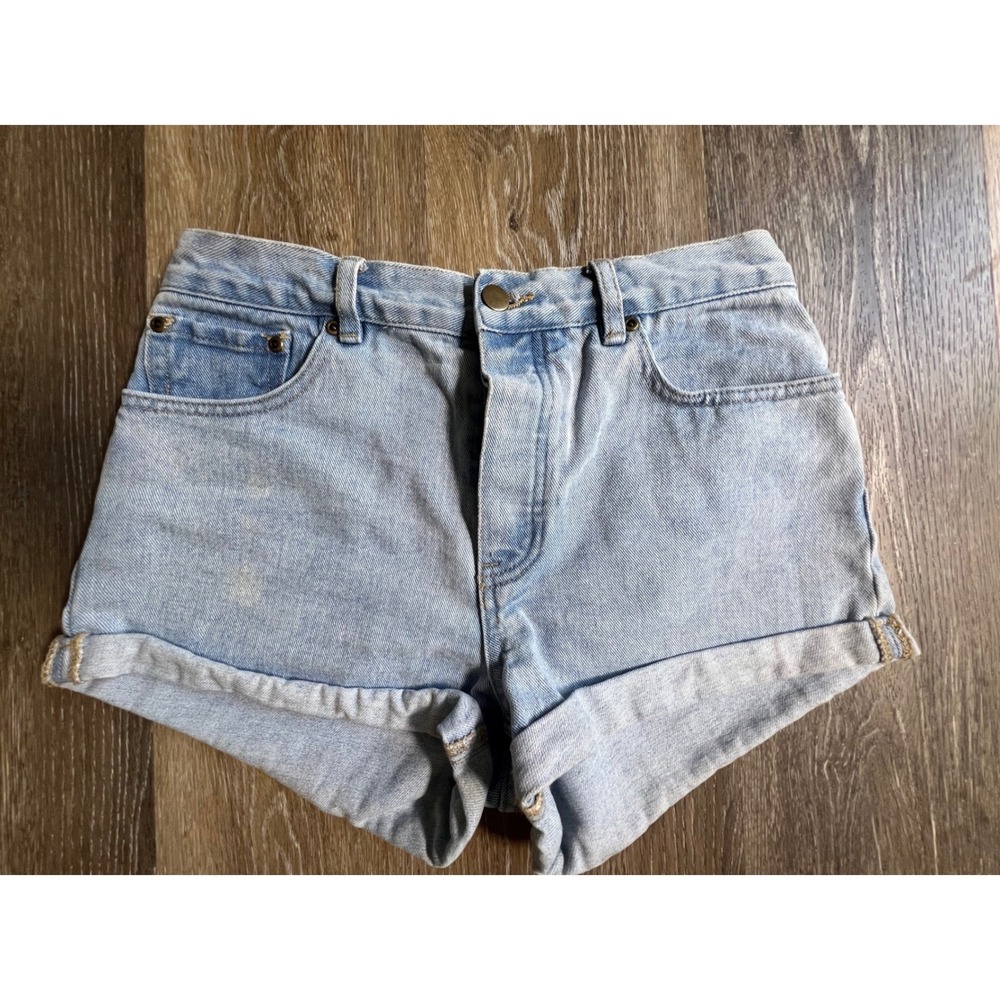 Forever 21 Denim Shorts Womens 27 Light Blue Good High Waisted Cuffed Button Fly